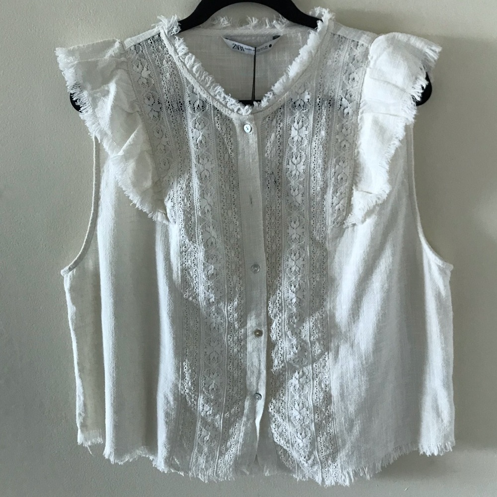 Zara Off White Shirt with Lace Front